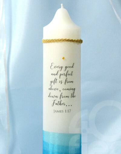 Baptism Candle<br>Pacific Blue & Gold - Image 3