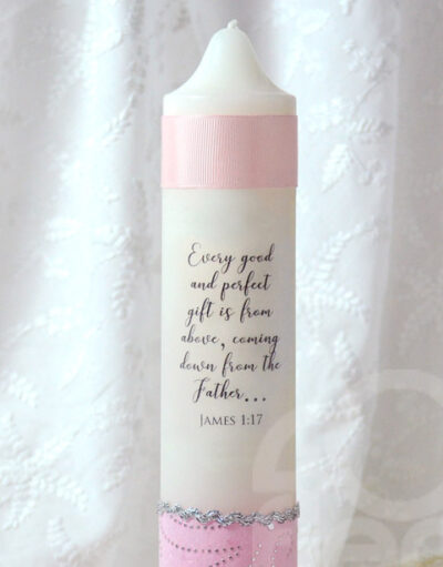 Baptism Candle<br>Fuchsia & Silver - Image 3