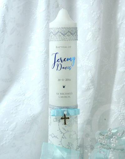 Baptism Candle<br>Aqua & Silver