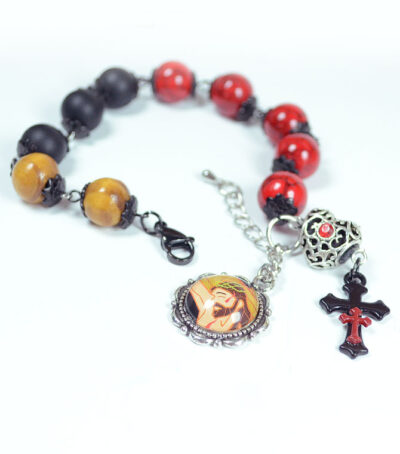 <span style="color: #b50500;">The Sorrowful</span><br>Crucifixion<br>One Decade Rosary Bracelet